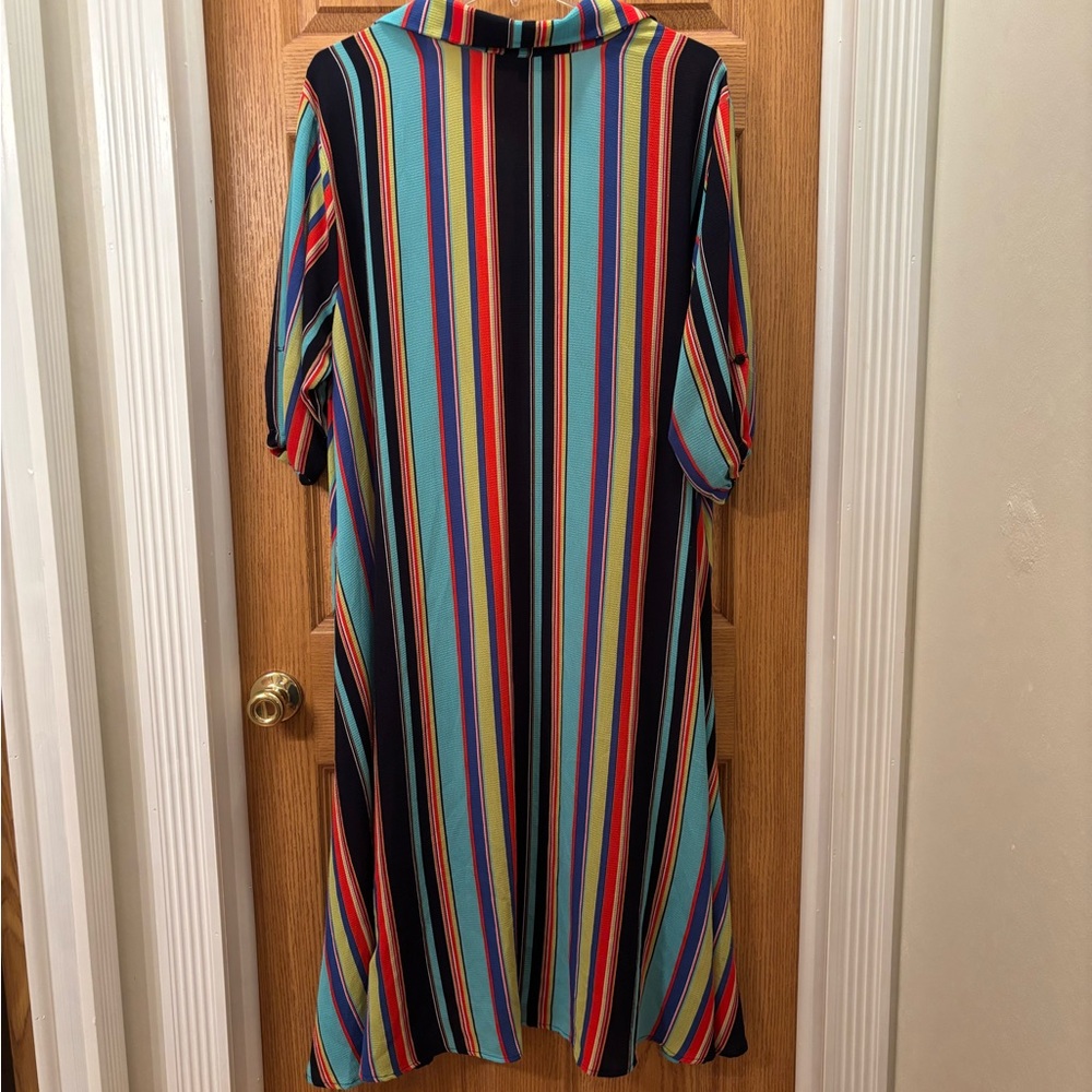 L&B Multicolor Striped Long Button-Front Top - Navy, Red, Yellow, Teal, Purple - Picture 2 of 11